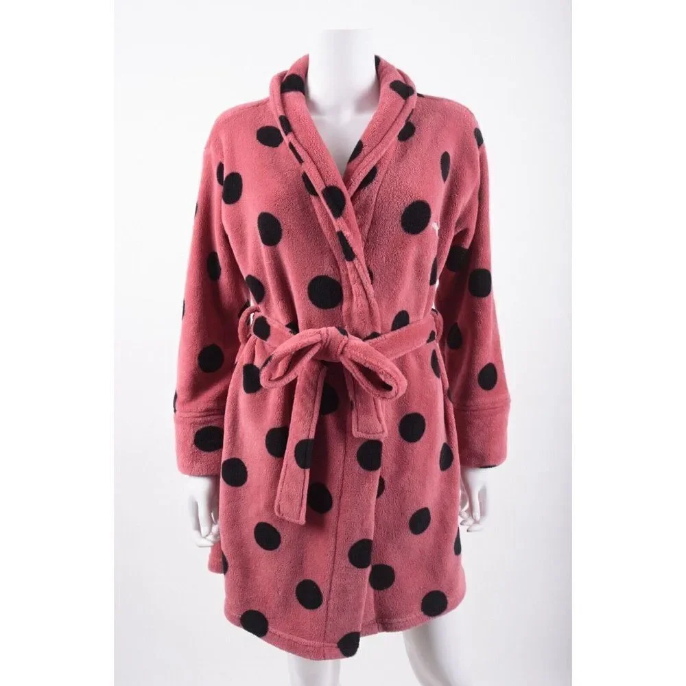 Victoria's Secret Pink Womens Polka Dot Bath Robe Fleece XS S Soft Plush